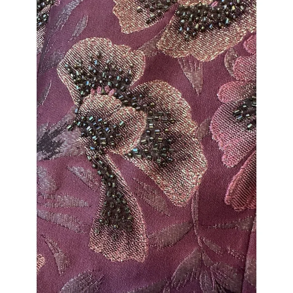 Carmen Marc Valvo Blazer Beaded Burgundy Sz 12 Lined Formal Wedding Metallic EUC